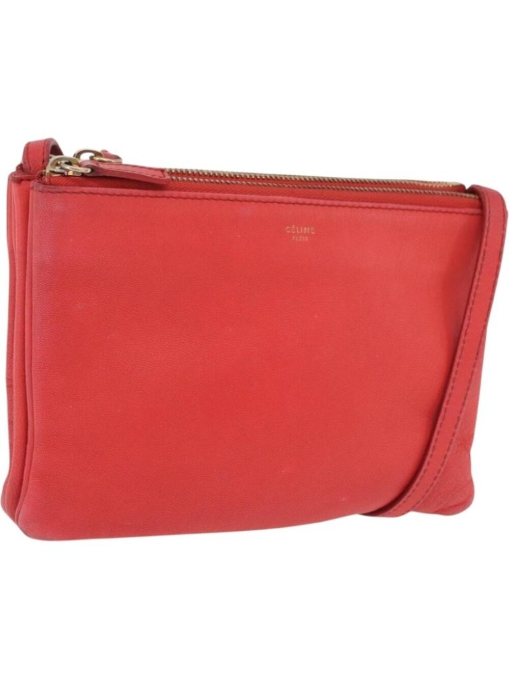 CELINE Trio Shoulder Bag Leather Red Gold Tone